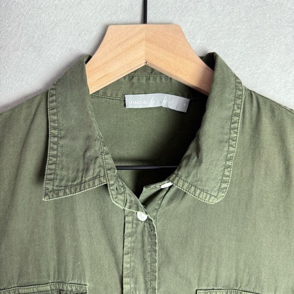 Vince Women’s Button Down Long Sleeve Top Army Green Pockets Women's Size M - Picture 2 of 13